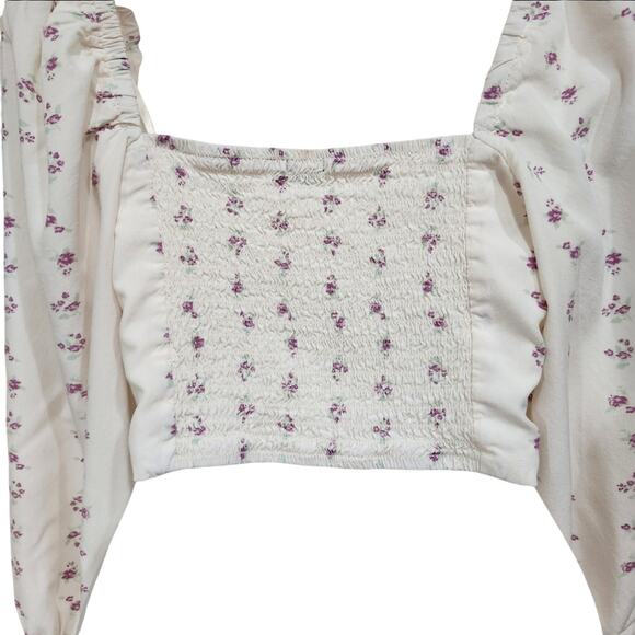 Wild Fable White Puff Sleeve Crop Blouse Milkmaid Cottage Tie Front Size Small - Picture 6 of 8